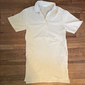 Helmut Lang Cream Waffle Knit Polo Shirtdress with Collar